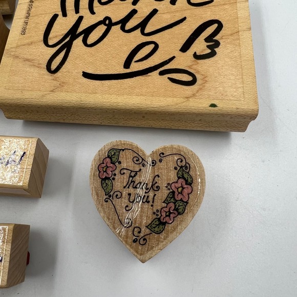 Vintage Lot 8 Piece Rubber Stamps Thank You Theme Junk Journaling Stationary - Picture 5 of 9